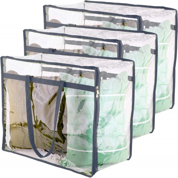 Clear Vinyl Zippered Storage Bags (3-Pack) Sturdy Storage Bags