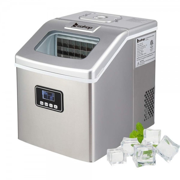 120W Ice Maker Machine Countertop, Auto Self-Cleaning, 40Lbs/24H, 24pcs in 13 Mins,Portable Compact Ice Maker with Ice Scoop& Basket,Stainless Steel,Perfect for Home/Kitchen/Office/Bar, Sliver
